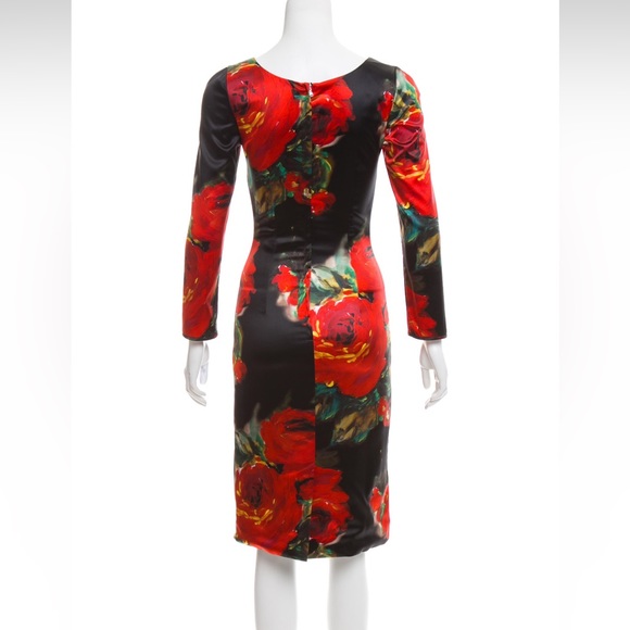 DOLCE & GABBANA Black & Red Floral Midi Dress - Sz US 2 / IT 38 - Picture 3 of 6